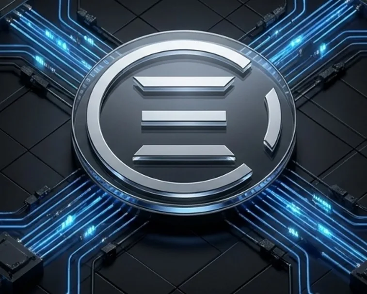 Emblema de EOS Connecting sobre circuitos